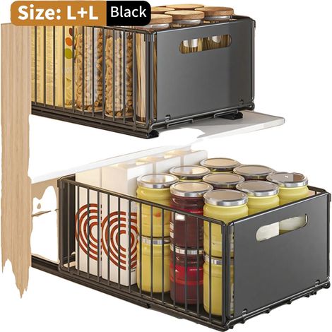 Organisateur de placard de cuisine, rails coulissants, capacité de charge élevée (1/2)