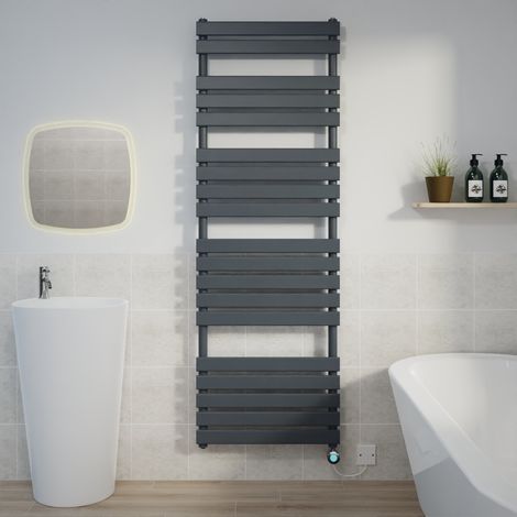 Flat Electric Towel Rail Thermostatic Timer Grey/Chrome 1800x600 (1/5)