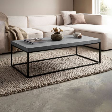 Table basse rectangle 120x60x38 cm effet béton gris et métal - EKLEA