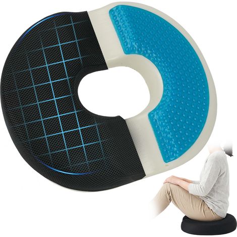 Coussin d'assise orthopédique en forme de mémoire de forme pour chaise de bureau - Coussin orthopédique pour le coccyx - Coussin d'assise pour hémorroïdes - Mousse - Gel - Donut - Coussin (1/5)