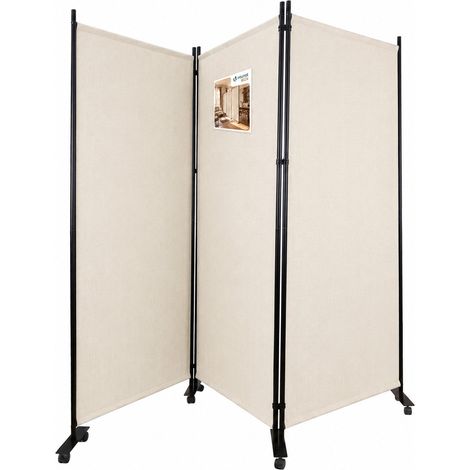 VOUNOT® Biombo de 3 Paneles con Ruedas Separador de Ambientes Plegable 262x30x180 cm Pantalla de Privacidad Beige