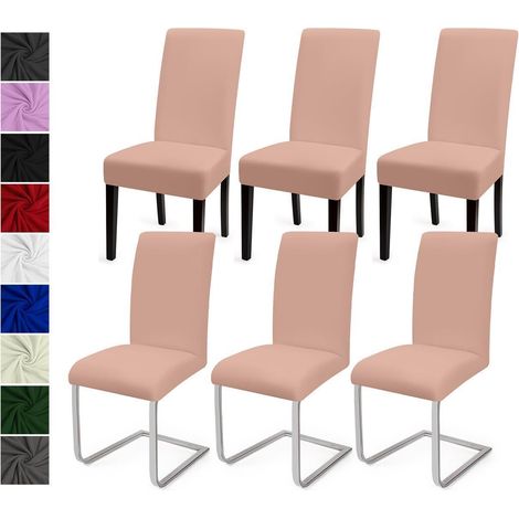 Housses de chaise extensibles universelles 6 pièces, lavables et décoratives, couleur sable (1/5)