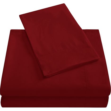 Parure de lit rouge en coton doux, ensemble de draps-housse à poches profondes, literie de haute qualité, taille 140x190 cm, 4 pièces. (1/5)