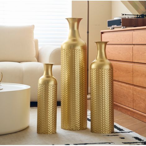 Vases de sol décoratifs en métal doré, lot de 3, 50 à 83 cm, motif texturé HAVRYA (1/5)