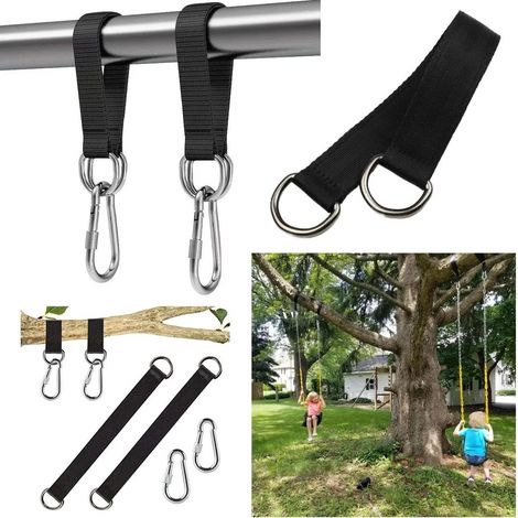 Ensemble de 2 sangles de suspension pour balançoire d'arbre longueur 50 cm capacité 180 kg avec boucle à ressort et mousqueton de sécurité pour hamac chaise suspendue sac de sable et équipements de fi (1/5)