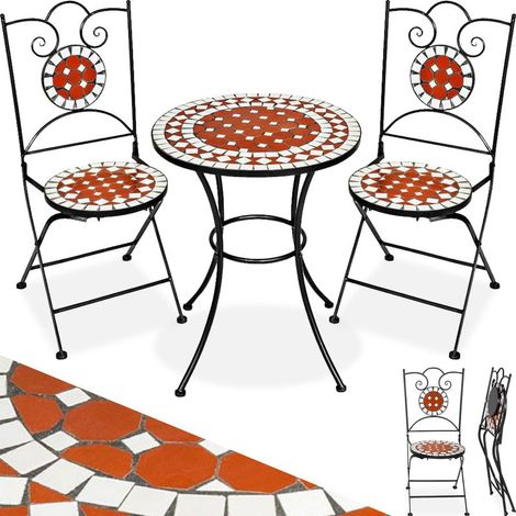 Ensemble table et chaises de jardin mosaique acier 2 pers. marron (1/5)