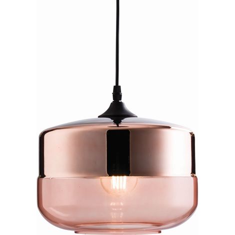 Pendelleuchte Metall Rauchglas E27 D: 24,6 cm H: max. 128,4 cm in Schwarz Kupfer rund Retro Design (1/5)