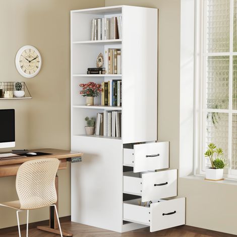 Mobile contenitore da 180 cm con 3 cassetti, ripiani regolabili, bianco HAVRYA (1/5)