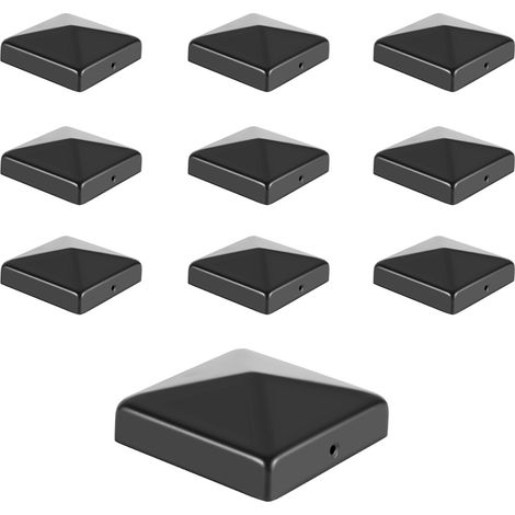 Wolketon 10 Stück Pfostenkappe 91x91 mm aus Eisen, Zaunpfosten Schutzkappen, wetterfest und rostfrei, dekorative Pyramidenform für Garten Schwarz