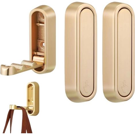 Faltbarer Wandhaken 2er-Pack Wandhaken aus Zinklegierung 90 Klapphaken Unsichtbarer Kleiderhaken Geeignet für Büro und Küche 74 x 24 x 12 mm Gold (1/5)