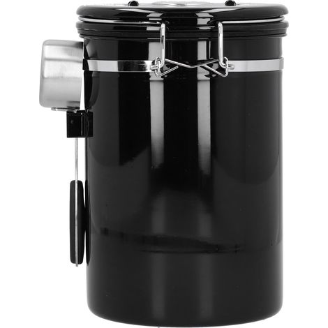 Boîte de conservation café avec valve anti-oxygène, conteneur hermétique en inox noir, cuillère incluse, récipient de rangement étanche pour grains de café (1/5)