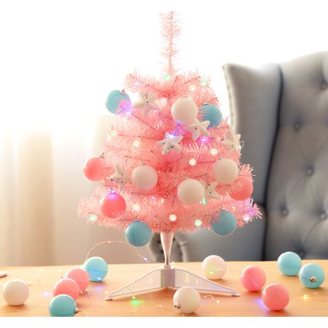 Paquet d'arbre de noël rose 60cm, Mini ensemble d'arbre de noël lumineux pour la maison, ornements de décoration de bureau de noël YMYNY (1/5)