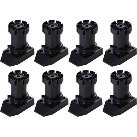 Ecleanfy - Lot De 8 Pieds D\'Armoire, Hauteur Réglable De 50 À 70 Mm, Pieds Réglables En Plastique, Pour Armoires De Cuisine Et De Salle De Bain Noir (1/5)