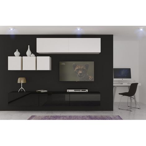 Ensemble meuble TV NEXT 273 AN273-17BW-HG23-1A blanc-noir brillant 249 cm