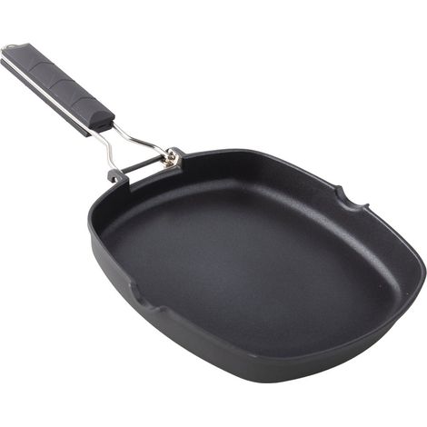 Griglia in alluminio pressofuso liscio, manico pieghevole xylan 28 cm