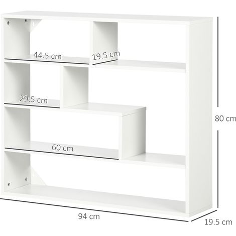Bibliothèque murale moderne en bois à quatre niveaux, 94 x 19,5 x 80 cm, blanche (1/5)