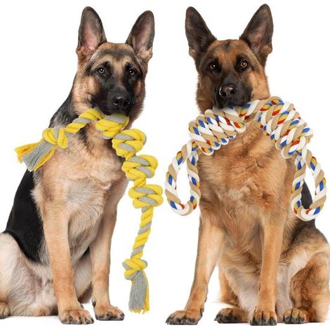 Unzerstörbares Hundespielzeugseil für große Hunde, 55 cm + 57 cm, mit Baumwollknoten, Kau- und Zerrspielzeugseil für große und mittelgroße Hunde (1/5)