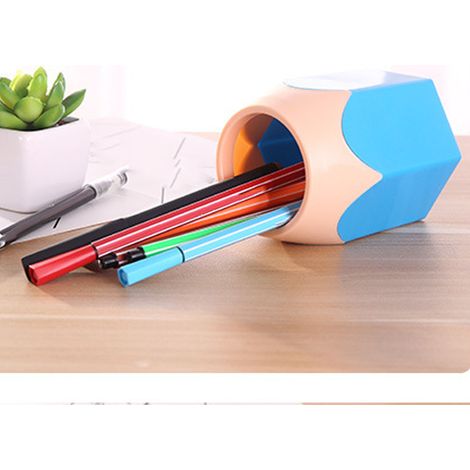 Multifunktionaler Schreibtisch-Organizer/Stiftehalter aus blauem ABS-Kunststoff, 8,5 x 6,5 x 10,5 cm – Ergonomischer Stiftehalter für Büro oder Schule (1/5)