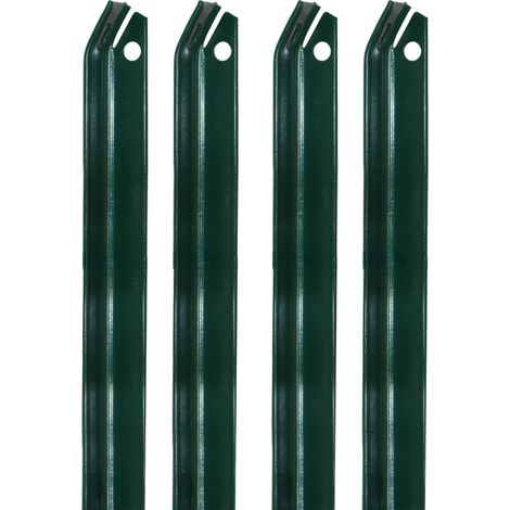 Lot de 4 piquets jambe de force pour grillage, clôture de jardin, Acier plastifié - 2 m - Vert - Linxor
