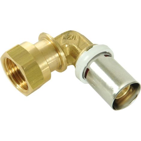 Nicoll – Coude multicouche à sertir Ø16 femelle libre 20-27 – Raccord en laiton CW617 N – Joint diélectrique pour étanchéité – Système écrou tournant
