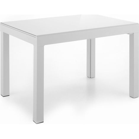 Tavolo Allungabile 120/350x83x75 cm in Metallo con Top in Vetro Bianco (1/4)