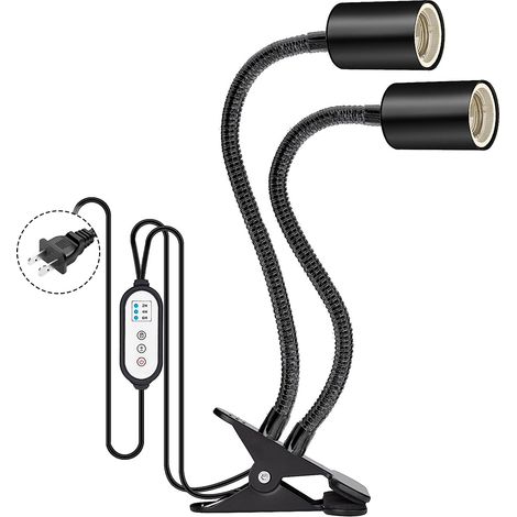 Lampe chauffante pour reptiles, support de lumière rotatif à Double tête, ampoule chauffante UVA/UVB 25W/50W/75W pour tortues, lézards, plantes serpent (1/5)