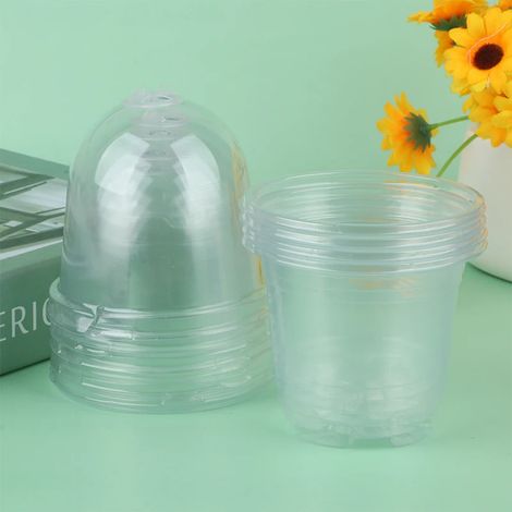 (Transparent) Lot de 5 pots de pépinière transparents avec couvercle, dômes de semis en plastique PET pour le repiquage et le transport des plantes. (1/4)