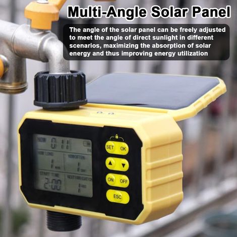 Ortviai Minuterie d'Arrosage Solaire avec Capteur de Pluie, Écran LCD, 4 Programmes, Batterie Intégrée 2000 mAh, IPX5 (1/3)