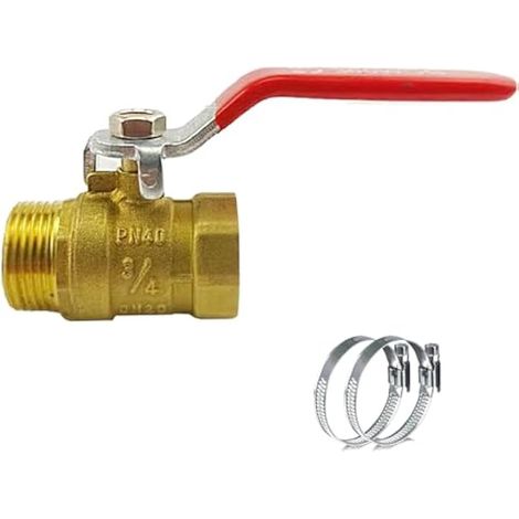 Robinet à boisseau sphérique 3/4" avec poignée papillon rouge, laiton, filetage extérieur/intérieur à passage complet, poignée à levier