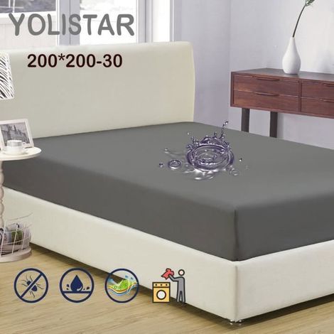 Protège matelas 200x200-30cm Alèse Imperméable et Micro Respirante Souple et Silencieux-gris (1/4)