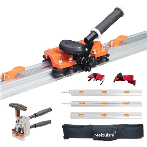 Coupe-Carreaux Grand Format, 3 Roulettes Tungstène, Coupe 12mm Céramique Livré Avec Pinces De Position, Rails Alu 3×1m Combinables, Sac De Rangement. Ventouses Incompatibles Sur Surfaces Rugueuses. (1/5)