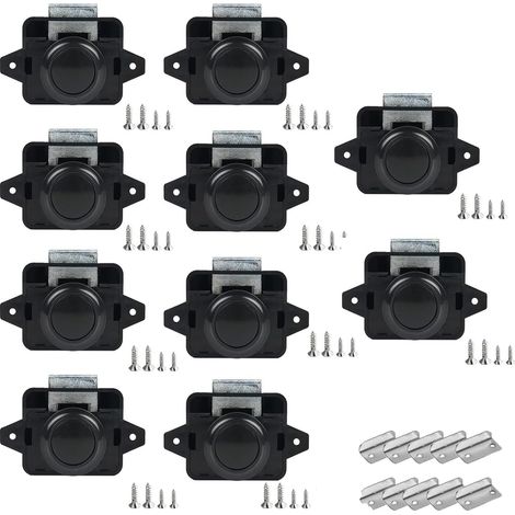 10 Pièces Verrous à Bouton-Poussoir,14-16 mm Serrure de Meuble,pour Camping-Cars, Yachts, Bateaux, RV Camping Armoire, Caravane (Noir) (1/5)