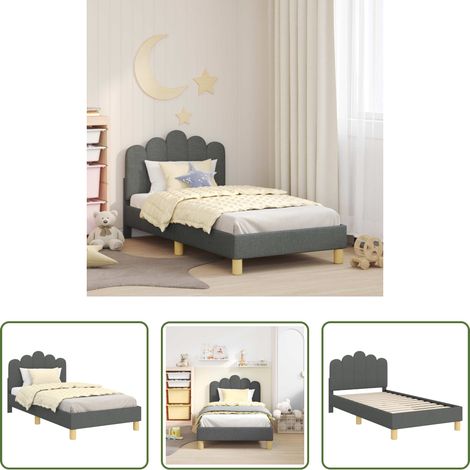vidaXL Lit en bois - Cadre de lit pour enfants avec tête de lit Gris foncé tissu (1/5)