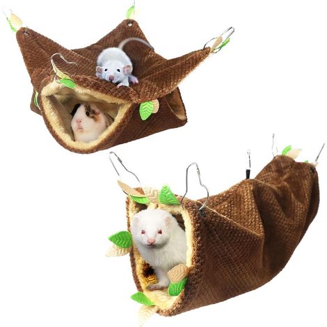 Tunnel Et Hamac Pour Rongeurs - En Polaire Douce - Avec Crochets De Fixation - Pour Cage à Animaux - Lot De 2 Pièces (1/5)