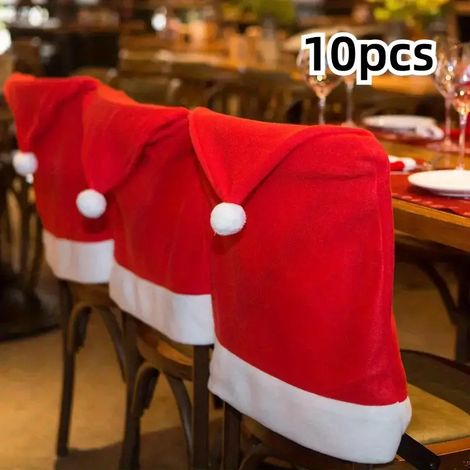 Fundas para sillas con gorro de Papá Noel rojo (10 piezas, 63 x 50 cm): la elección perfecta para mesas navideñas y decoración del hogar.