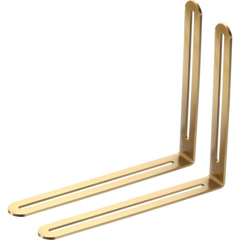 2 Pack Équerres Réglables, 7.6 inch Support En Acier Inoxydable En L Avec Fentes, Équerre À 90 Degrés Pour Étagères Fixation Murale, Or (1/5)