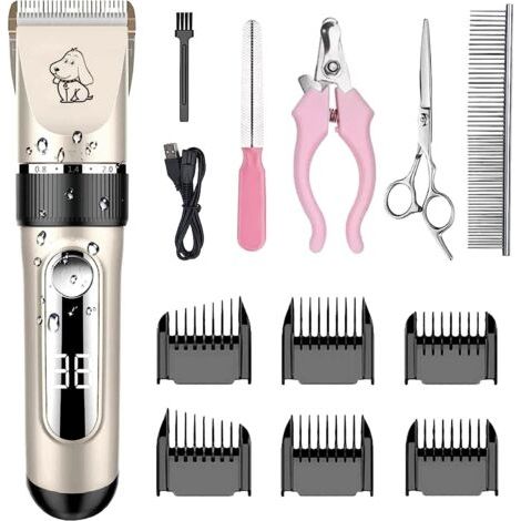 Tondeuse professionnelle sans fil pour animaux de compagnie, certifiée IPX7, équipée de lames en céramique amovibles, d'un écran LCD, d'une charge rapide, d'un fonctionnement silencieux et de lames la (1/4)