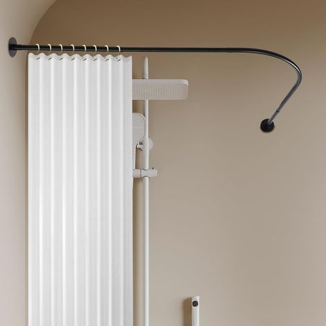 Duschvorhangstange Duschstange L Form Verstellbare Duschvorhang Winkelstange für Badezimmer Badewanne 72-95x90-130cm Schwarz