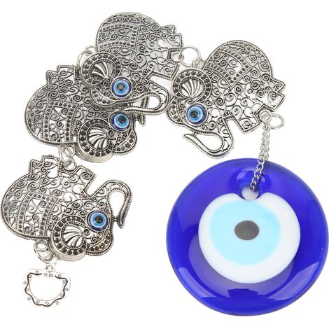 Suspension Murale Œil de Protection Bleu avec Éléphants Creux - Décor Porte-Bonheur pour Intérieur (1/5)
