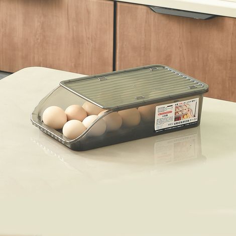 Boîte de Rangement Œufs Transparente Automatique avec Roulement, Récipient à Œufs Épaissi Rainuré pour Réfrigérateur Cuisine Noir (1/5)
