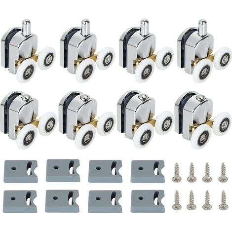 Set mit 8 Duschtürrollen, 23 mm Schiebetürrollen, Doppelrollen für Duschkabinen, 4 obere und 4 untere