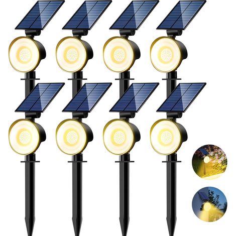 Lampe Solaire Extérieur Jardin Lot de 8, Spot Solaire Exterieur Puissant 53 LED/3 Modes, Étanche Réglable Lumiere Solaire pour Allée Chemins Murale[Blanc Chaud] (1/5)