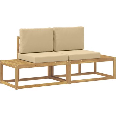 Outdoor End Sofa with Cushion 2 Piece White Solid Acacia Wood vidaXL