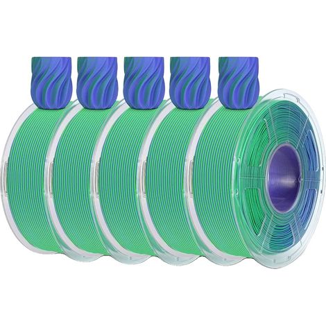 Filamento para impresora 3D, acabado mate liso, no se obstruye, color verde púrpura, 5 rollos. (1/2)