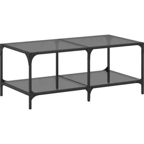 Table basse Table de salon Table de café avec dessus en verre noir 98,5x50x40 cm acier (1/5)