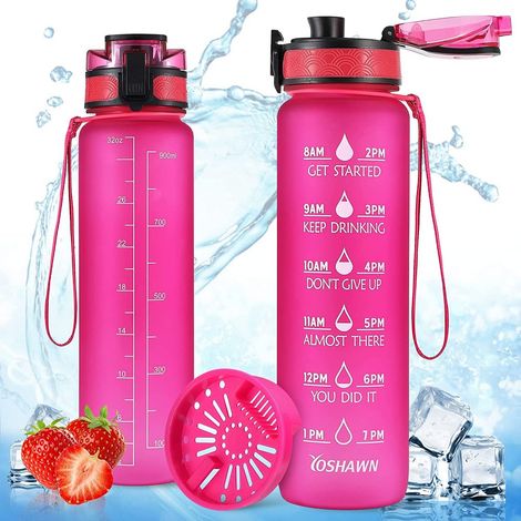1 Gourde, 1 litre, plastique sans BPA, bouchon clapet, bandoulière, sport école plein air (1/5)