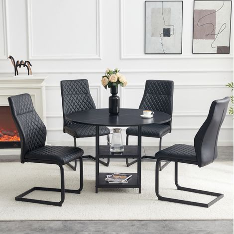 Set tavolo e sedie rotondo 107 cm per 4 persone, MDF metallo, nero DESVIAE (1/5)