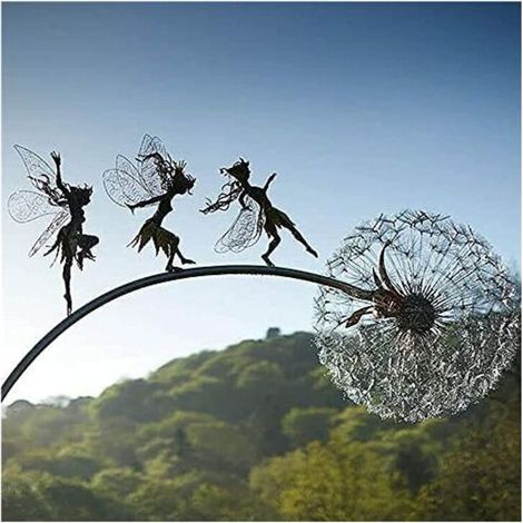 Hadas y dientes de león bailan juntos Hadas y dientes de león bailan juntos Estacas de jardín Decoración de jardín Arte Adornos de césped para exteriores Hadas Duendes (B)-Crezuo