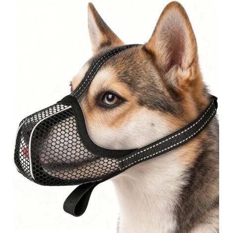Muselière pour Chiens,Masque Respirant pour Animaux de Compagnie,Musoliaire Chien,Muselière Respirante,Réfléchissante et Ajustable,Empêche de Mordre,pour Chiens Petits,Moyens et Grands (L,Noir) (1/5)