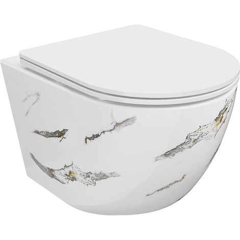 Mexen Lena cuvette WC sans bride avec abattant slim à descente lente, duroplast, pierre blanche - 30224091 (1/5)